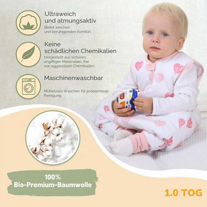 Mama Cheetah Baby Schlafsack, Bio-Baumwolle, Tragbare Babydecke, Schlafsack mit 2-Wege-Reissverschlu