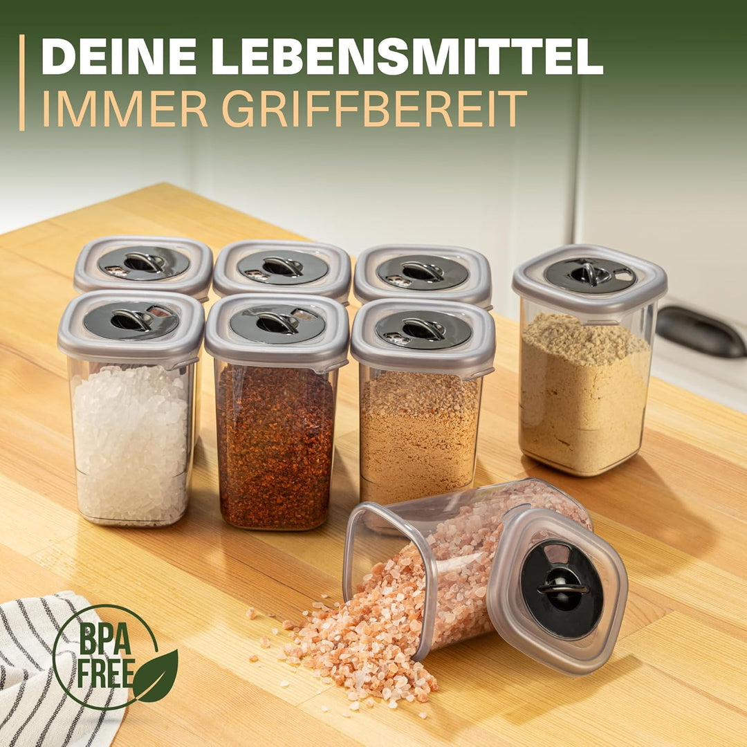 Gewürzdosen Set – 12 Aufbewahrungsdosen mit Streudeckel – BPA-frei, spülmaschinengeeignet, transpare