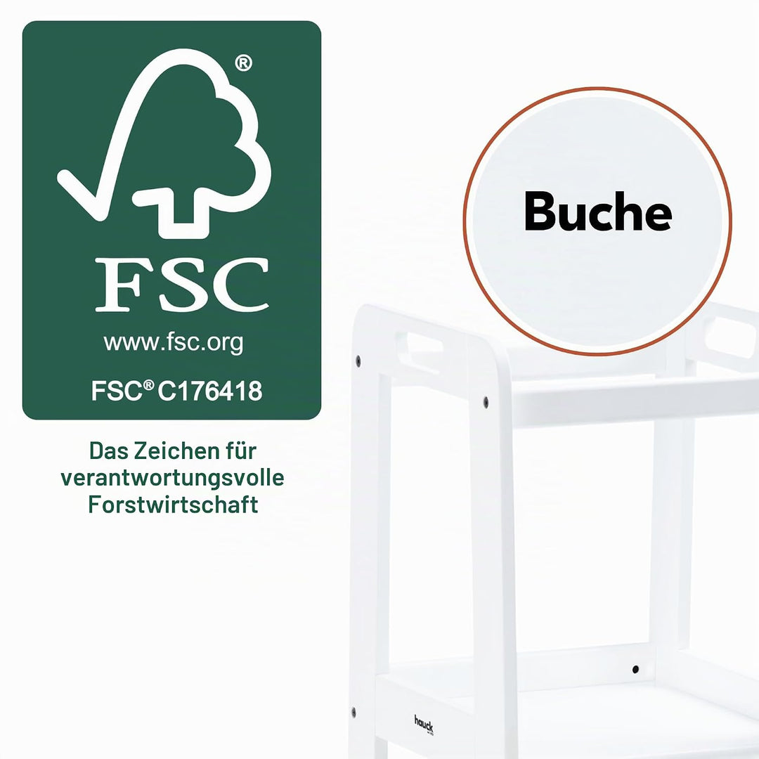 hauck Learn N Explore, Weiss - Lernturm für KInder aus FSC® Zertifiziertes Buchenholz, Höhenverstell