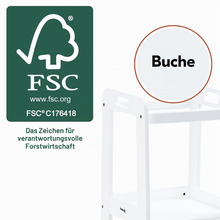 hauck Learn N Explore, Weiss - Lernturm für KInder aus FSC® Zertifiziertes Buchenholz, Höhenverstell