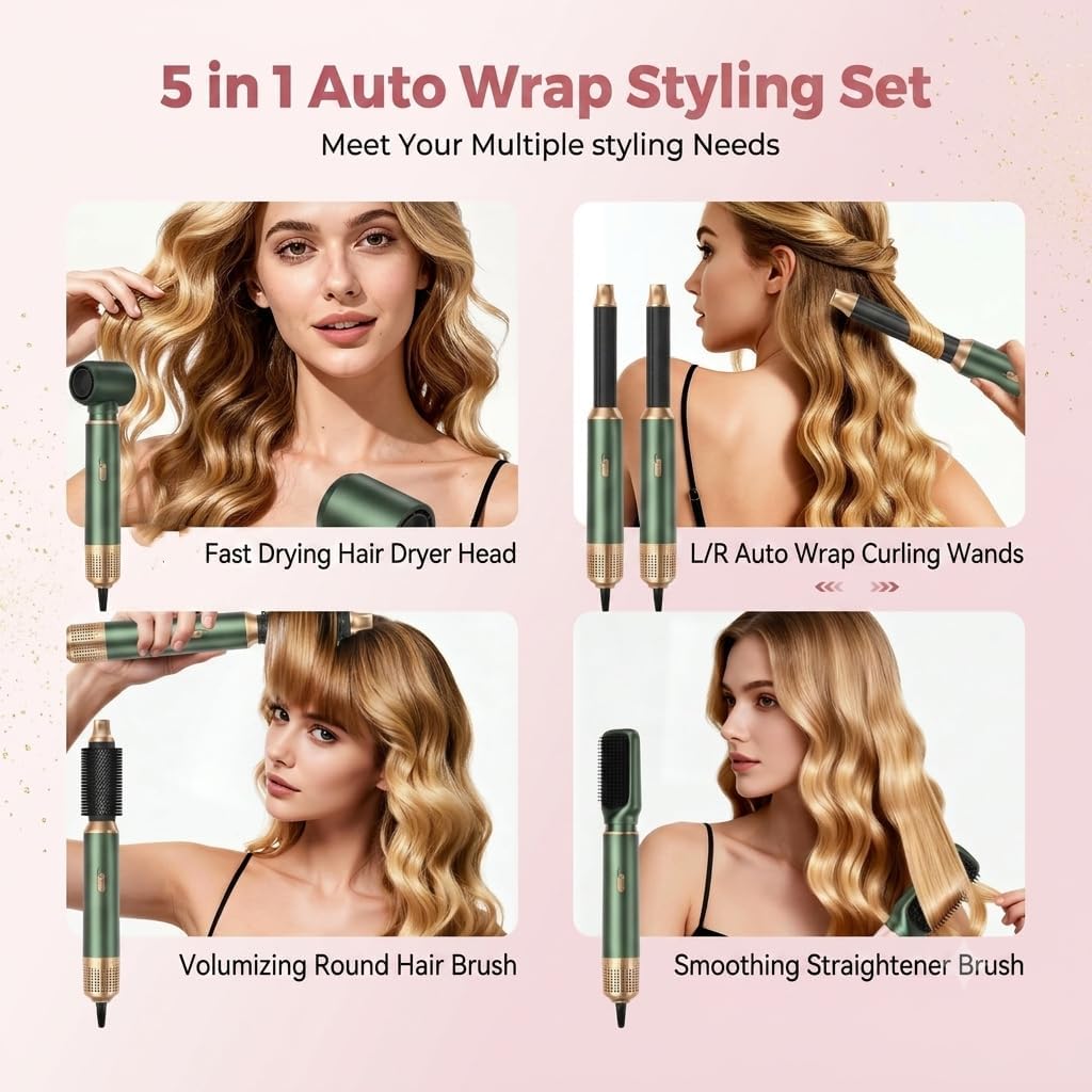 Airstyler 5 in 1 Hair Styler 1000W Warmluftbürste Set mit Auto Lockenstäbe,1000W Haartrockner Air br