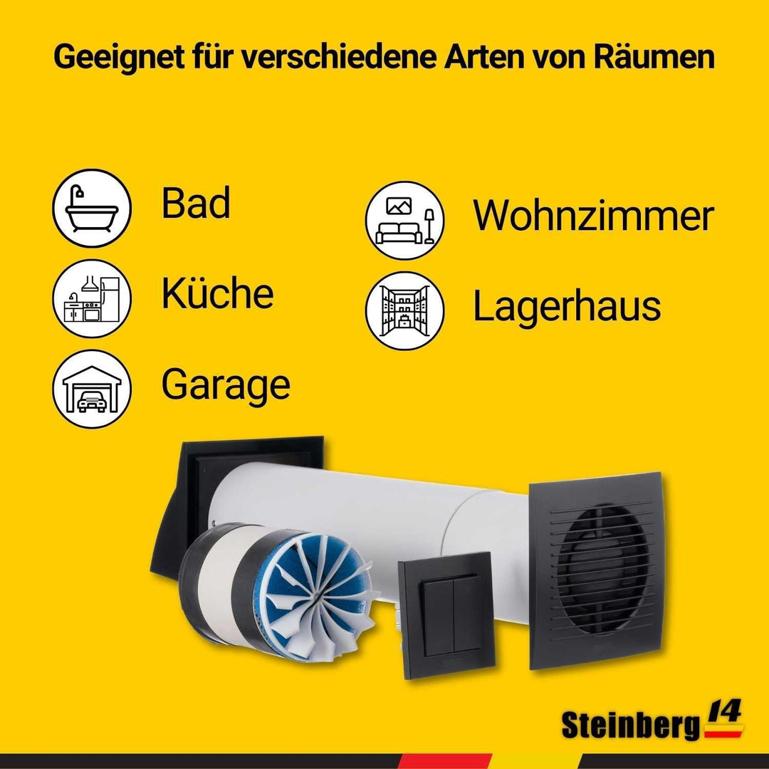 Steinberg14 Ø 100mm Dezentrale Einzelraumlüftungsanlage mit Wärmerückgewinnung 85% - mit Schalter, A