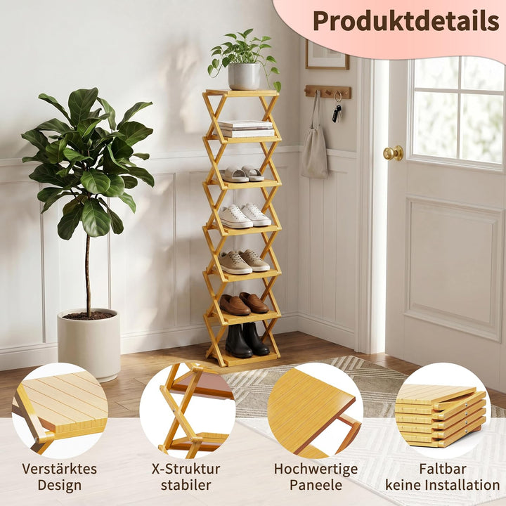 schmales Schuhregal, Ohne Installation, klappbarer Schuhhalter, Tragbare Holz Schuhregale, platzspar