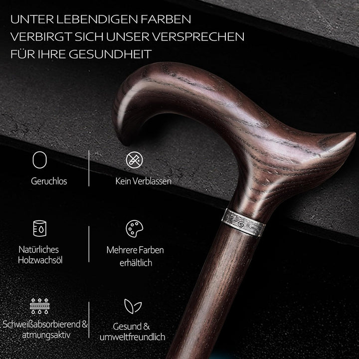 Handgefertigter Gehstock Holz Damen und Herren, mit 226 kg Belastbarkeit Gehstöcke Für Senioren,Ergo
