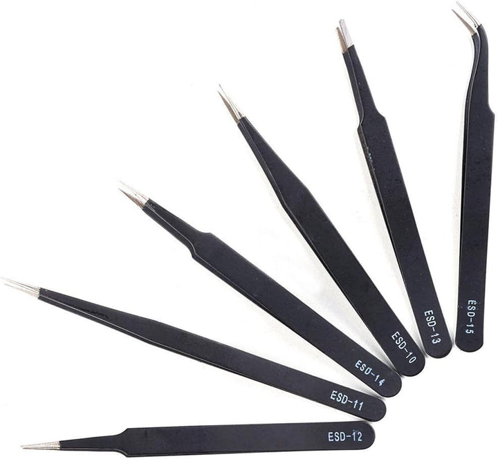 DollaTek 6pcs ESD Anti-Static Edelstahl Pinzette Set Wartung Repair Tool Kit für Computer, Elektroni