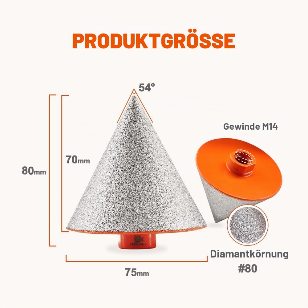 Diamant-Fasenbohrer 75mm - BRSCHNITT Diamant Fasenbits Fingerfräser zum Vergrössern Löcher in Fliese