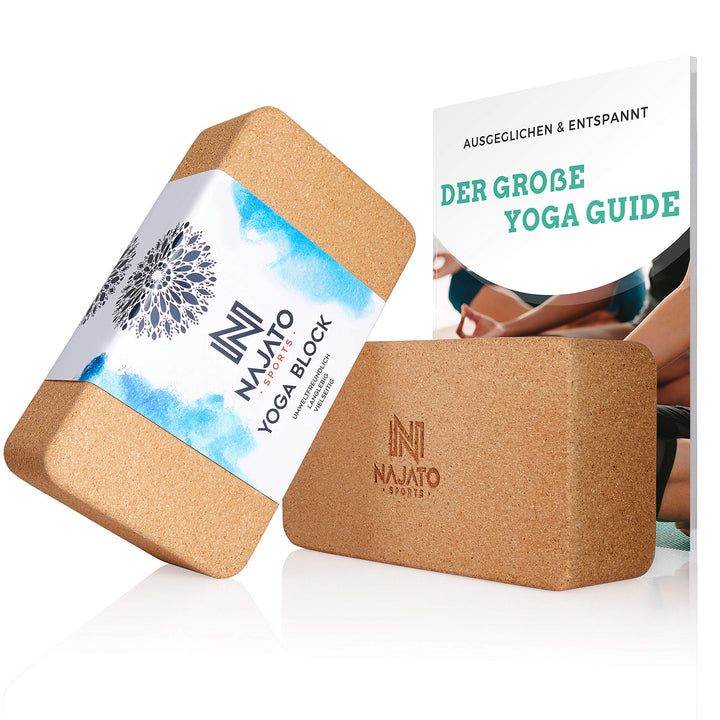NAJATO Sports Yoga Block Kork 2er Set – Wahlweise mit Yoga Gurt – Yoga Klotz inkl. E-Book (PDF Datei