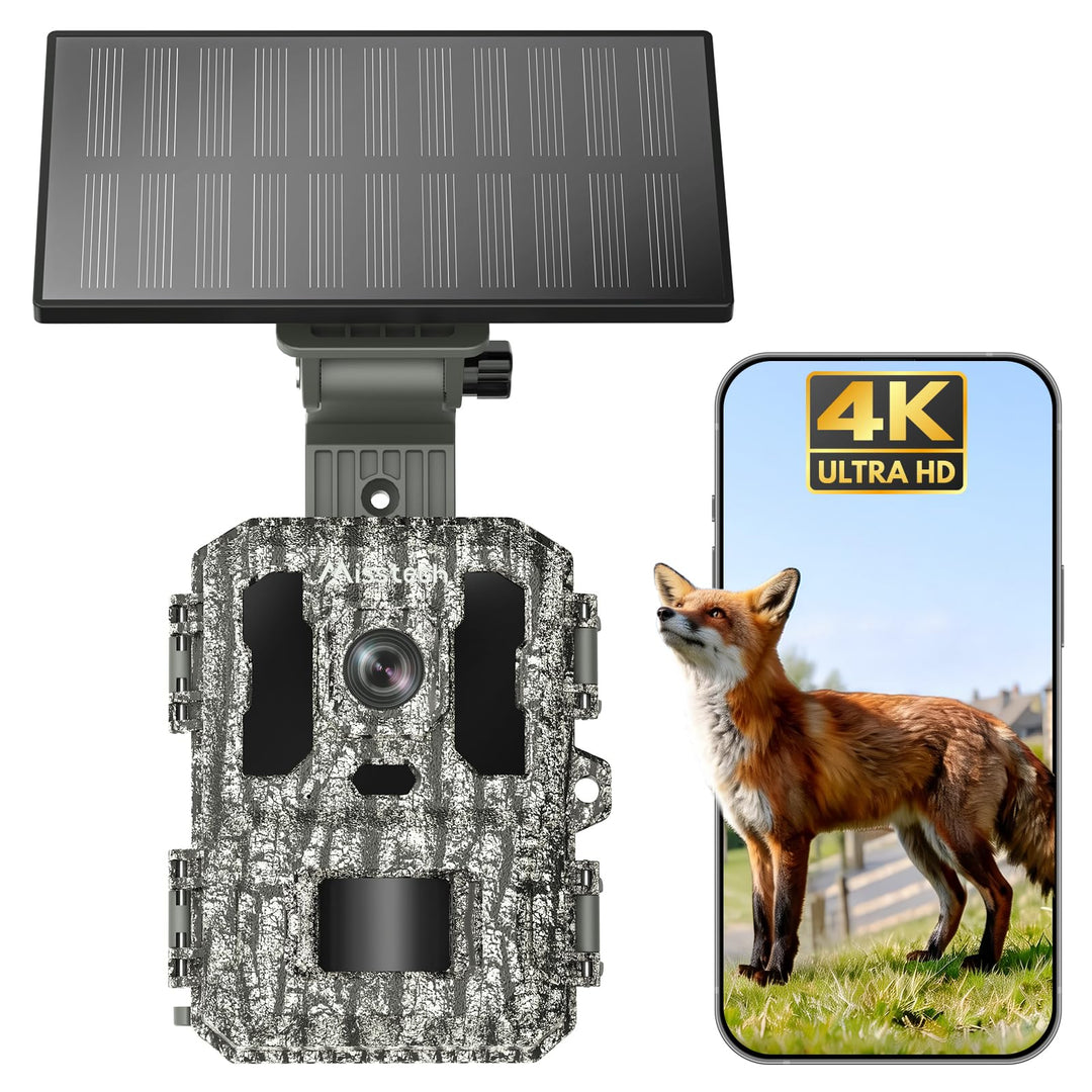 Misstech 4K 64MP UHD Solar Wildkamera mit Handyübertragung App, Klare Nachtsicht, Solar-autark, 0,1s