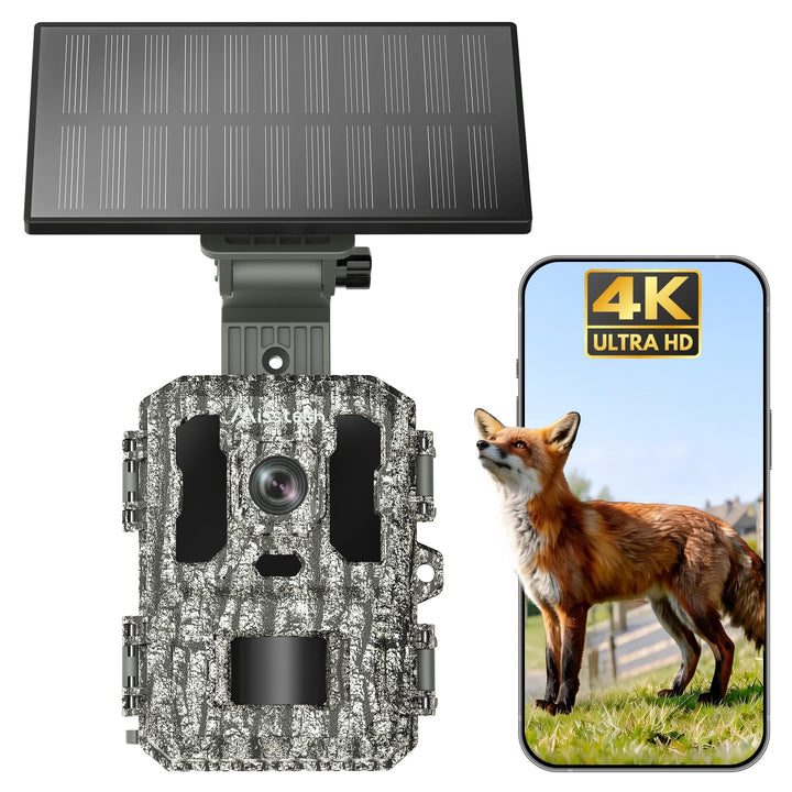 Misstech 4K 64MP UHD Solar Wildkamera mit Handyübertragung App, Klare Nachtsicht, Solar-autark, 0,1s