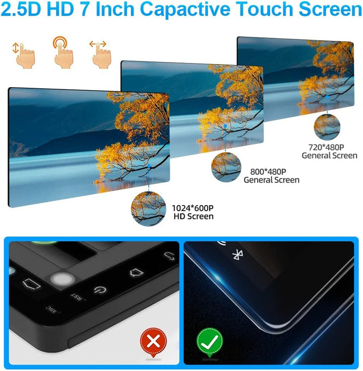 Podofo Wireless Apple Carplay & Android Auto Tragbares Autoradio, 7 Zoll Auto Radio Stereo mit Bluet