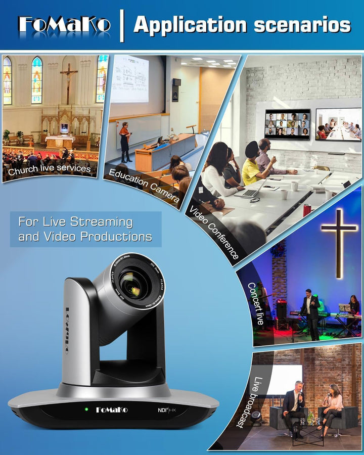 FoMaKo NDI HX3 PTZ Kamera Set, 20x Optischer Zoom KI-Auto-Tracking, mit HDMI/USB3.0/LAN(PoE), für Yo