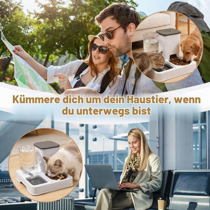 2-in-1 Automatischer Futter und Wasserspender für Haustiere, Abnehmbarer Futterstation, Katzenfutter