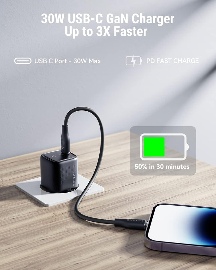 VOLTME 30W USB C Ladegerät GaN 2-Pack Schwarz, Kompaktes Adapter Netzteil USB-C Ausgang Schnellladun