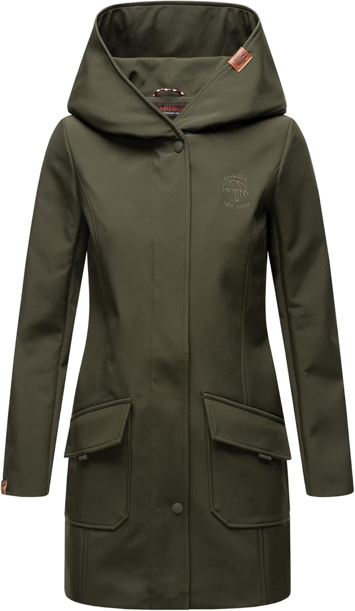 MARIKOO Damen Softshell Jacke Winterjacke wasserabweisend Outdoor lang B856 XS Olive, XS Olive