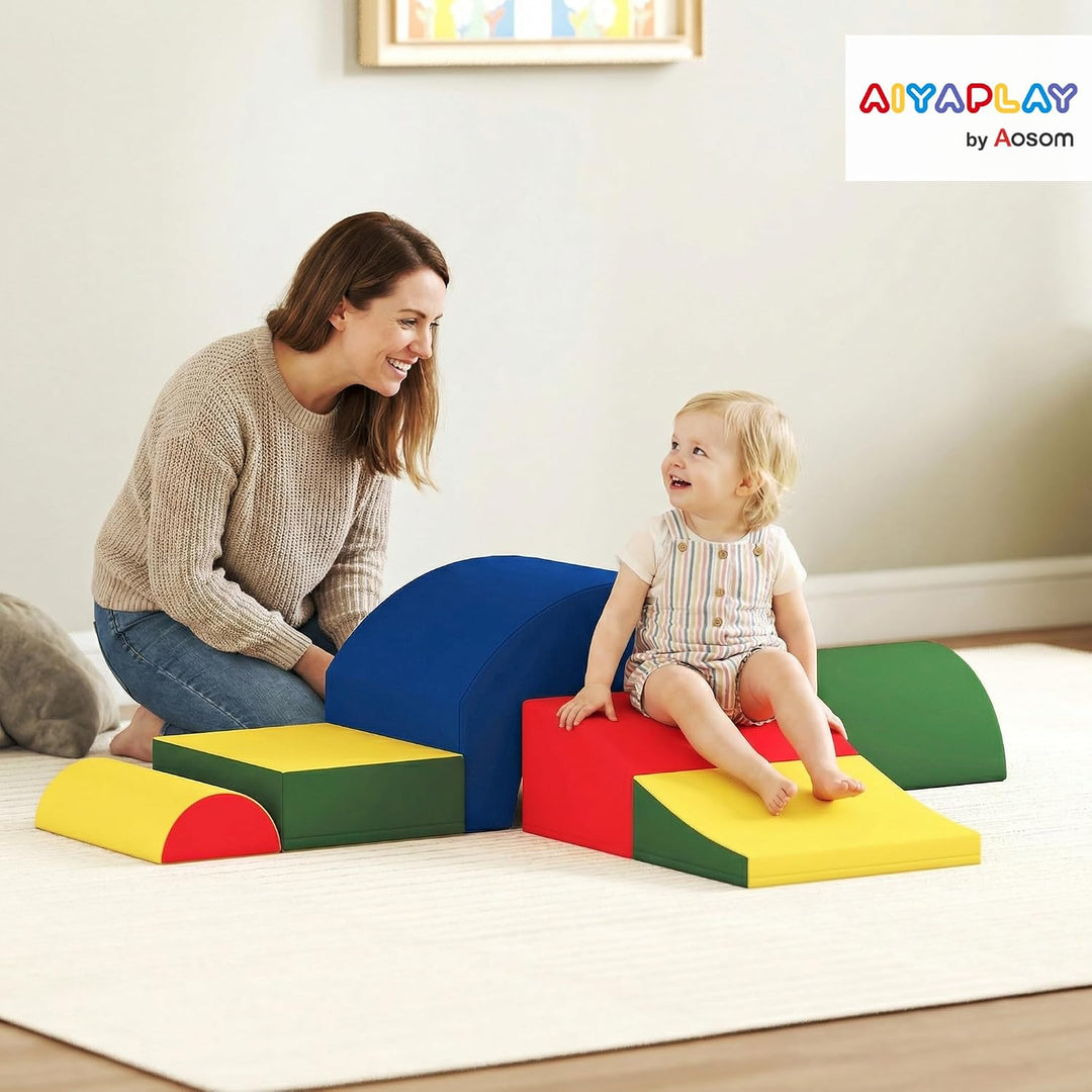 AIYAPLAY Baby-Krabbelkurs 5 Teile, Eva-Schaumstoff-Module, Mehrfarbig | PU-Bezug, Schaumstoff-Bauste
