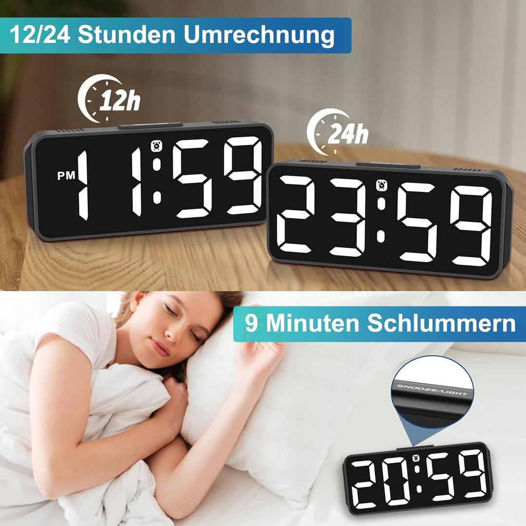 Wecker Digital Ohne Ticken wecker für Kinder Kleiner Uhr Lautstärke und Helligkeit Einstellbar Snooz