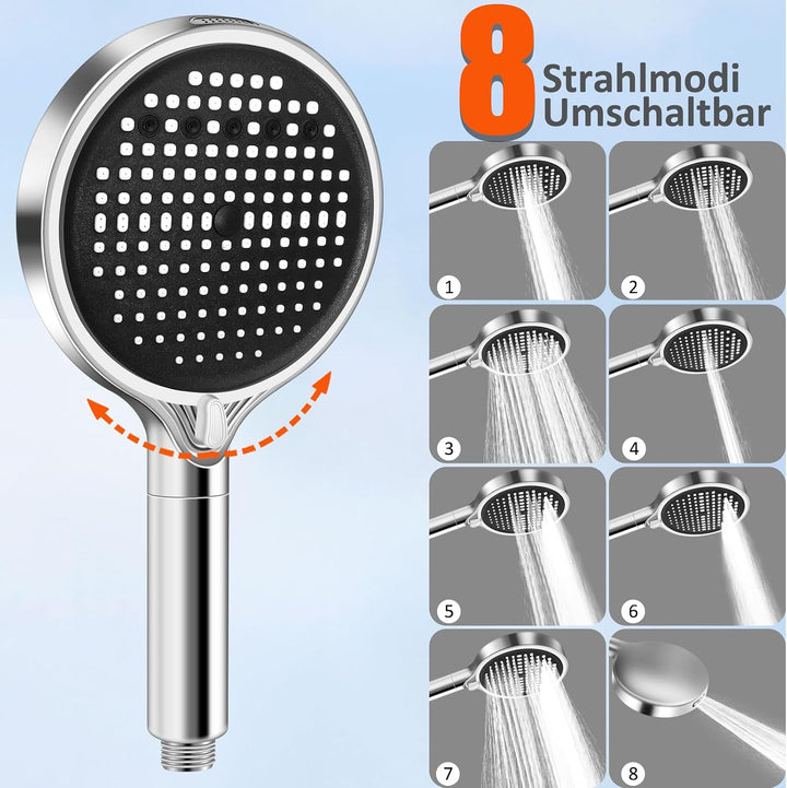 Handbrause Set Duschkopf mit 3 Filter, XXL Hochdruck Duschbrause mit 1,5M Schlauch &amp; Halterung, 8 St