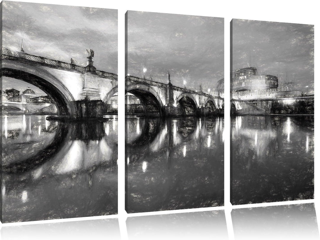 Pixxprint Nachtansicht von S. Angelo-Brücke als Leinwandbild/Grösse: 3 Teilig (120x80) cm/Wandbild/K