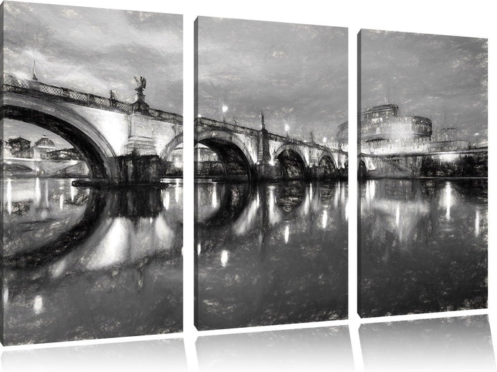 Pixxprint Nachtansicht von S. Angelo-Brücke als Leinwandbild/Grösse: 3 Teilig (120x80) cm/Wandbild/K
