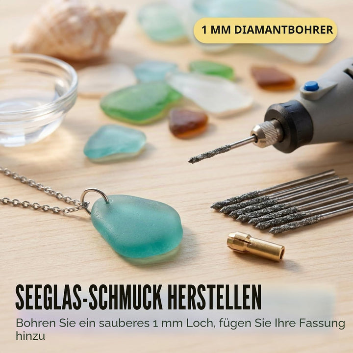 Drilax 1mm Diamantbohrer Set – Diamantbeschichtete Mikro Bohrer für Schmuck, Glas, Muscheln, Edelste
