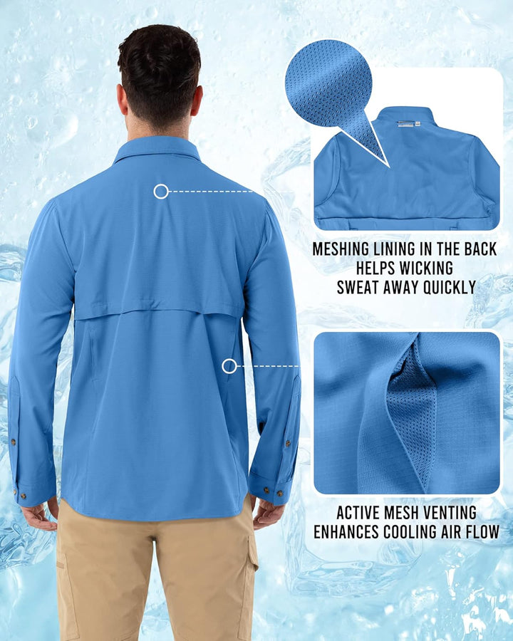 Outdoor Ventures Hemd Herren Safari UPF50+ UV Schutz Langarm Wanderhemd Outdoorhemd Funktionshemd At