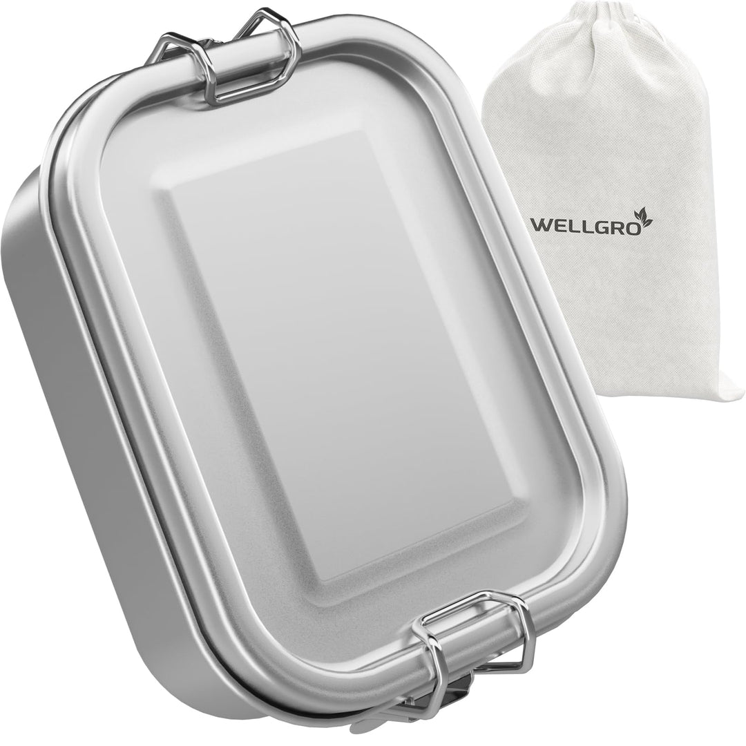 WELLGRO Edelstahl Dosen eckig - 550ml 850ml 1400ml 2400ml auslaufsicher Metall Brotdose Lunchbox, Ka