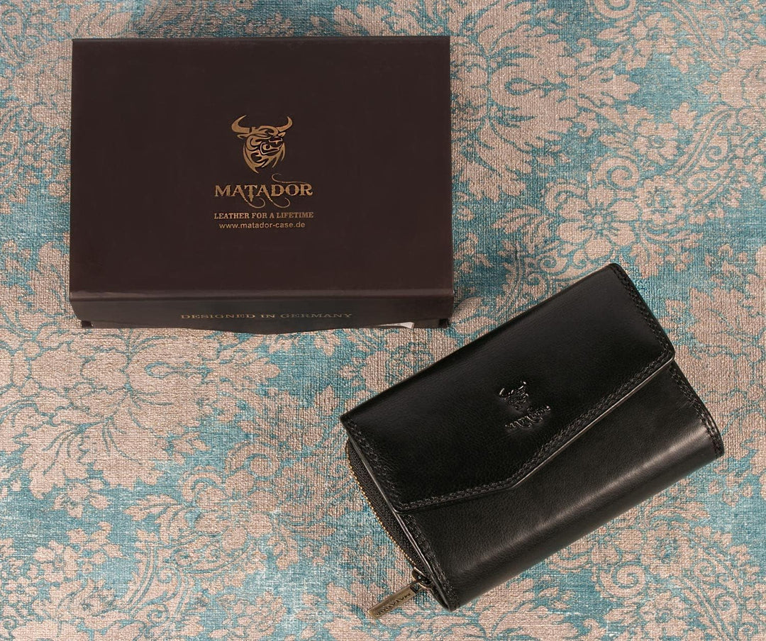 MATADOR RFID Blocker Leder Portemonnaie Damen Gross | Geldbeutel Portmonee Damen mit Geschenk-Box |