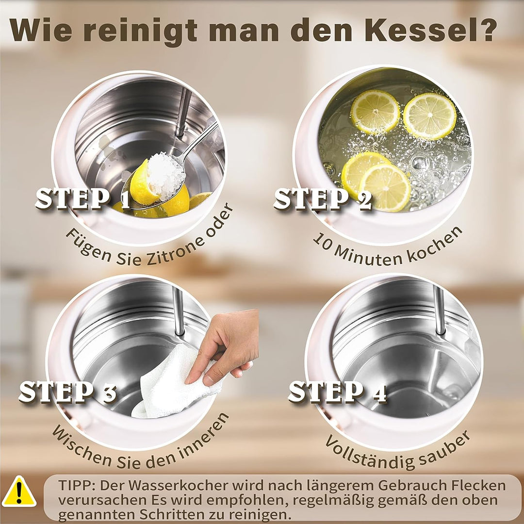 NESSGRAIM Retro Wasserkocher, 1,7 l Edelstahl-Teekessel mit Grosser Temperaturanzeige, 2200W Schnell