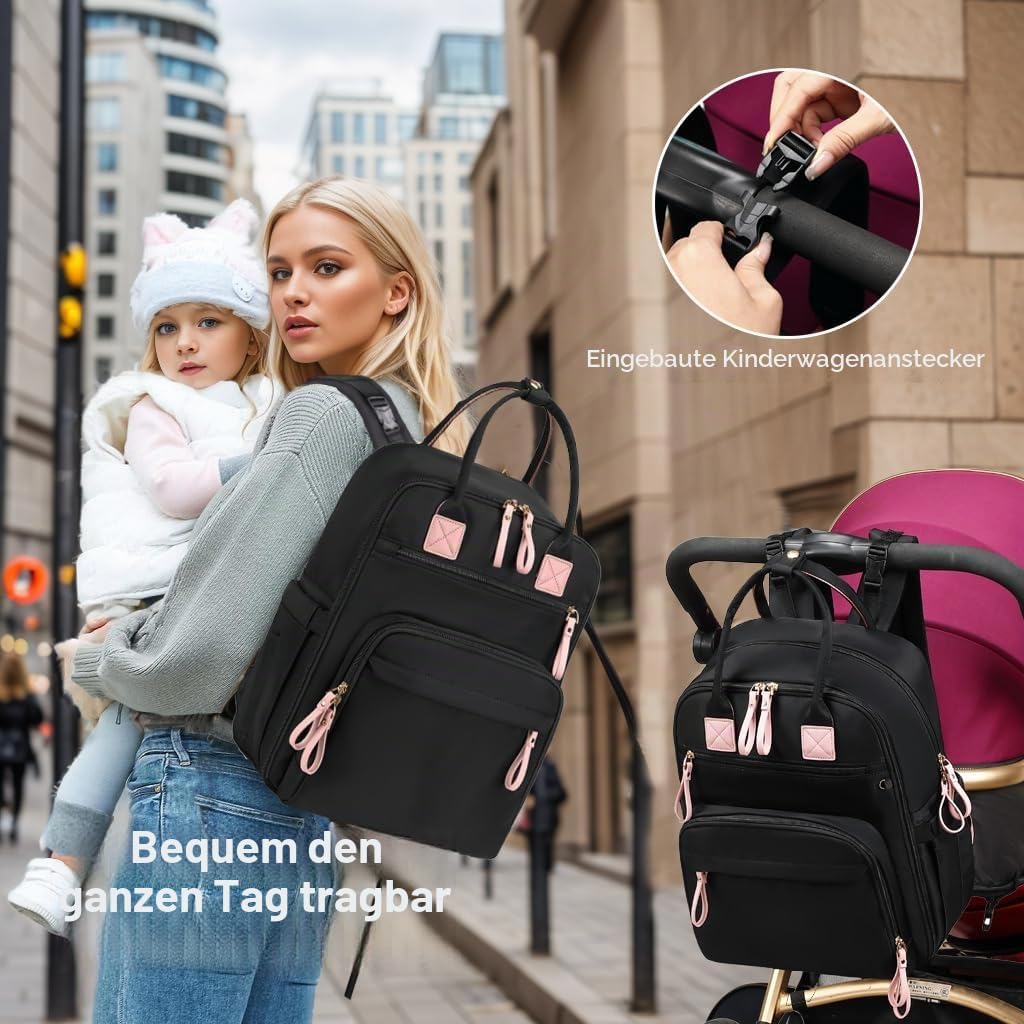 18-Pockets Windel Bag Rucksack mit wasserdichten Taschen und Kinderwagen Schnalle, wandelbare Traget