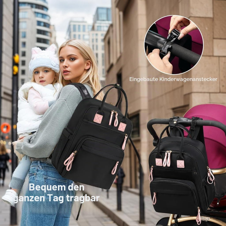18-Pockets Windel Bag Rucksack mit wasserdichten Taschen und Kinderwagen Schnalle, wandelbare Traget