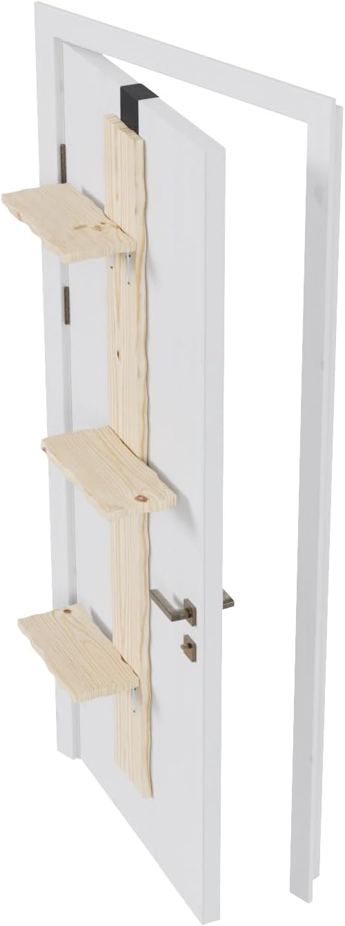 QLS Katzenleiter aus Kiefernholz Katzentreppe Türmontage 3 Stufen 180 cm DEKO