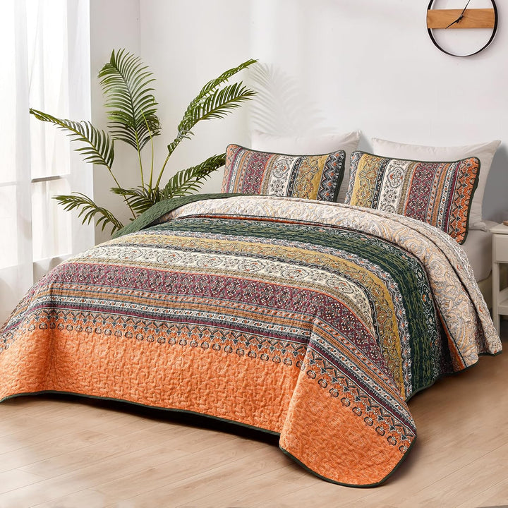WONGS BEDDING Tagesdecke 220x240 Bettüberwurf Boho Decke Steppdecke 3 Teilig Doppelbett Gesteppt Bet