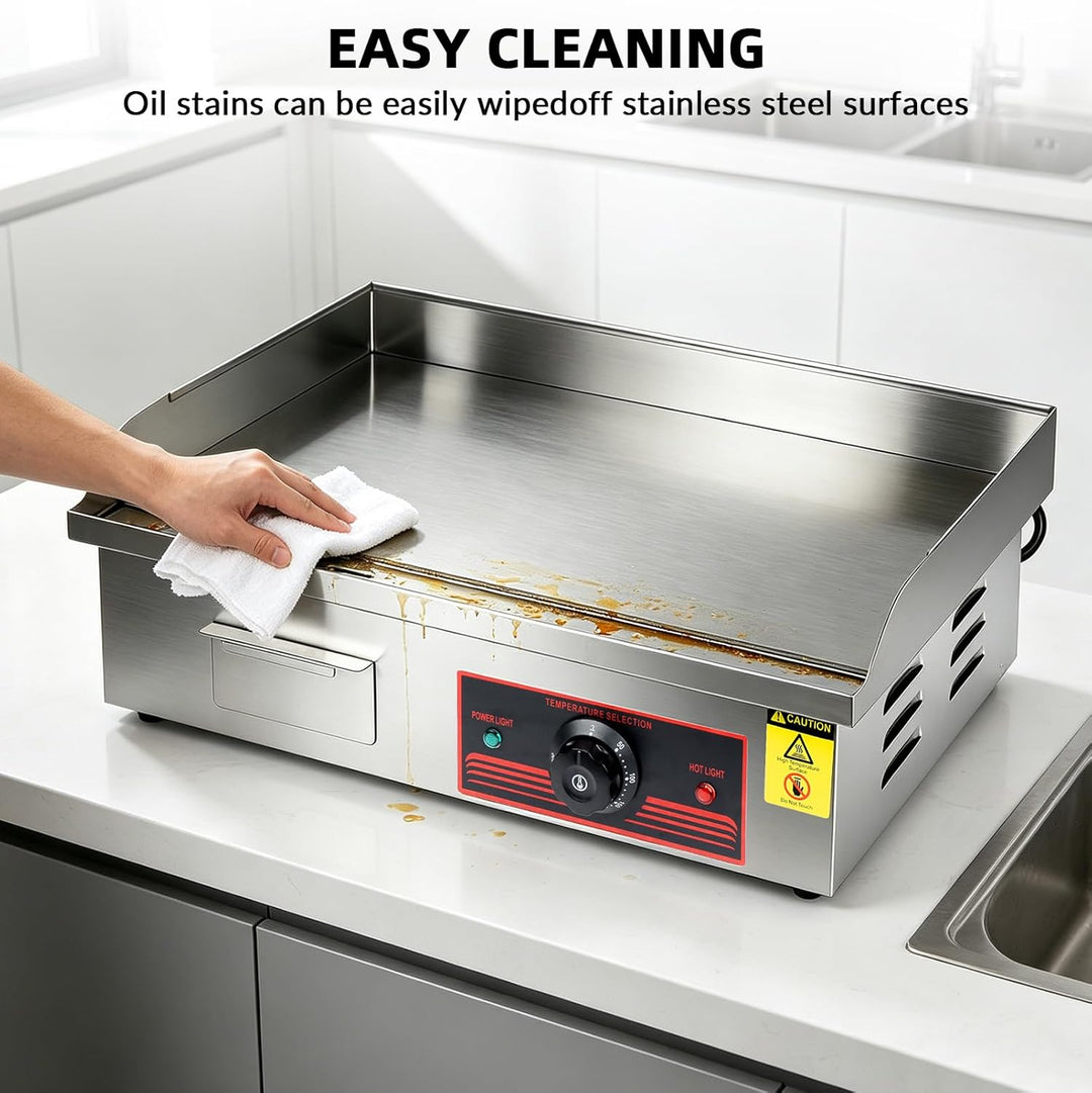 Grillplatte Elektrisch 3000W, Kommerzielle Elektrische Grillplatte Edelstahl Grillfläche Flach 55x41