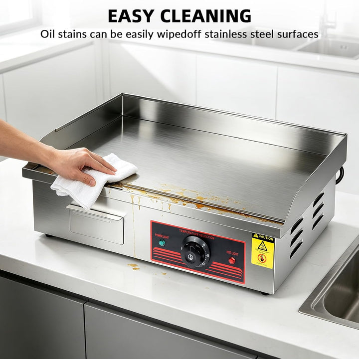 Grillplatte Elektrisch 3000W, Kommerzielle Elektrische Grillplatte Edelstahl Grillfläche Flach 55x41