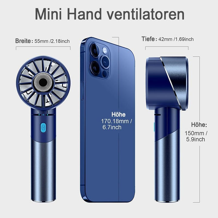 Handventilator Akku Aufladbar, Mini Stark Ventilator mit 7000 rpm Hohe Geschwindigkeit, Kleiner Meta