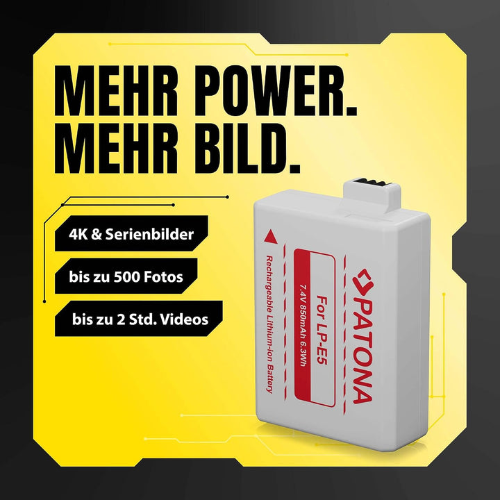 PATONA 2X Akku Ersatz für Canon LP-E5 LPE5 Battery Pack 850mAh 7.4V 6.3Wh | Ersatzakku für EOS Rebel