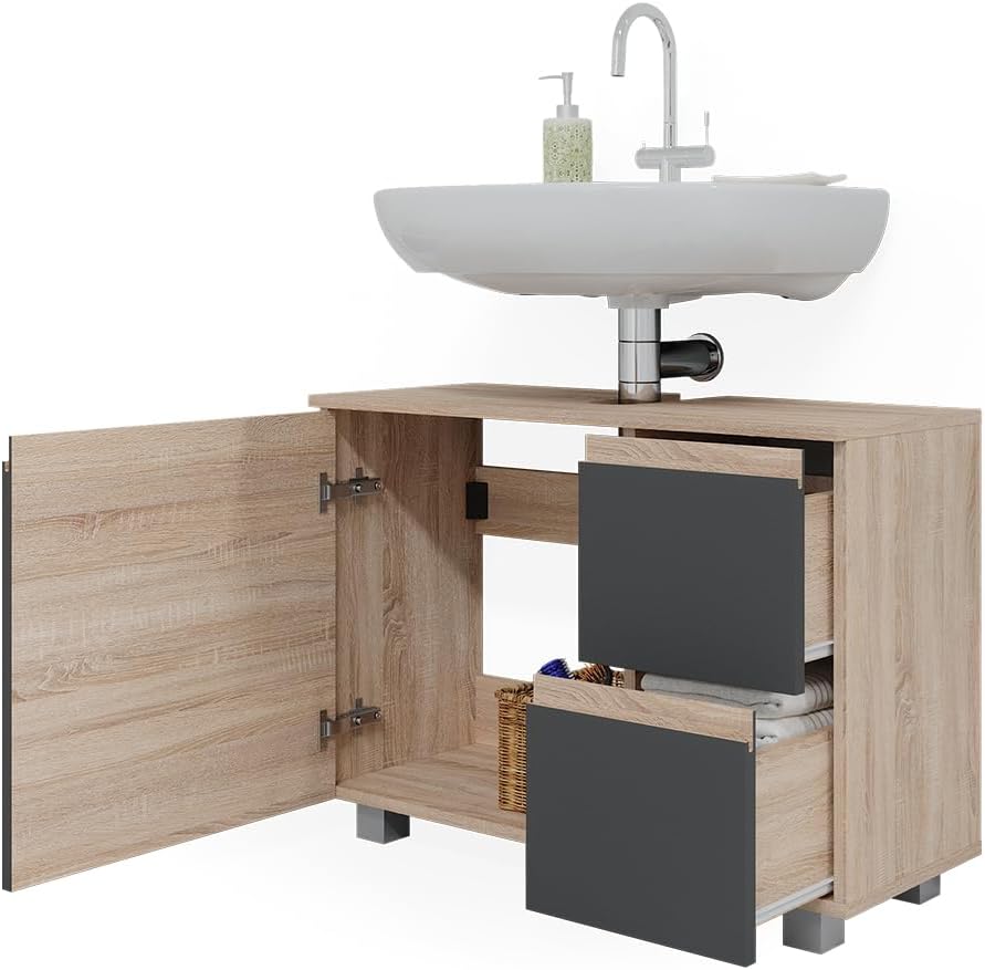 Vicco Waschbeckenunterschrank J-Shape, Sonoma/Anthrazit, 80 x 60.8 cm, Sonoma