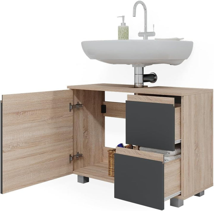 Vicco Waschbeckenunterschrank J-Shape, Sonoma/Anthrazit, 80 x 60.8 cm, Sonoma