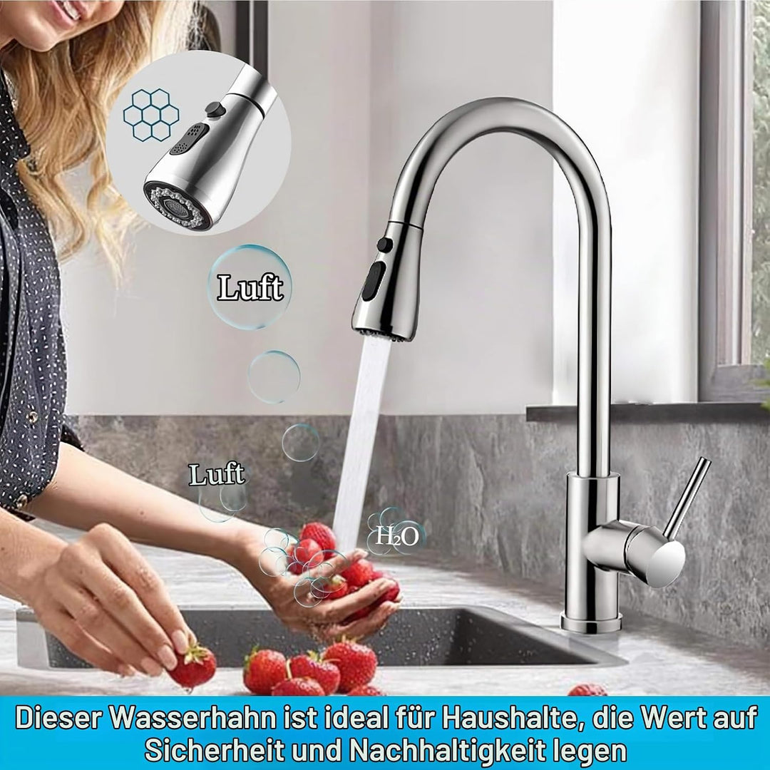 Wasserhahn Küche Ausziehbar, Hochdruck Küchenarmatur Ausziehbare Waschtischbatterie Zwei Sprühfunkti