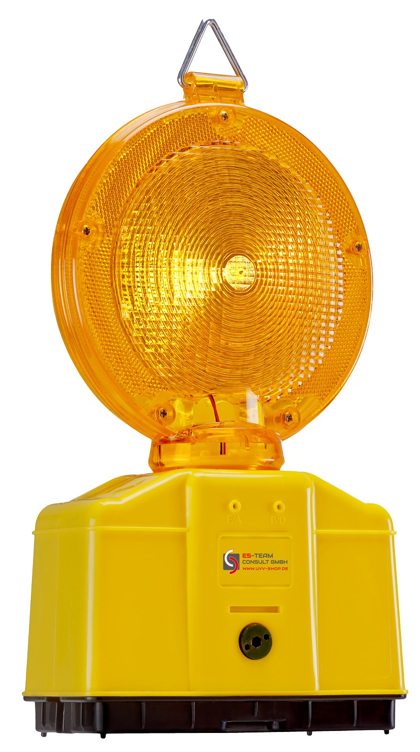 UvV UVWARNBTX2 Sparset 2 x Baustellenleuchte, Warnleuchte gelb - mit Schloss, LED, inkl. 4 Batterien
