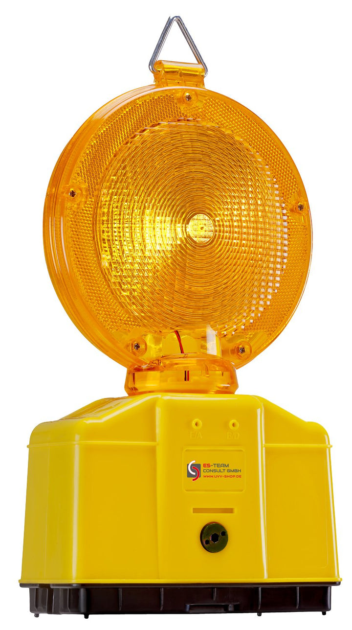 UvV UVWARNBTX2 Sparset 2 x Baustellenleuchte, Warnleuchte gelb - mit Schloss, LED, inkl. 4 Batterien