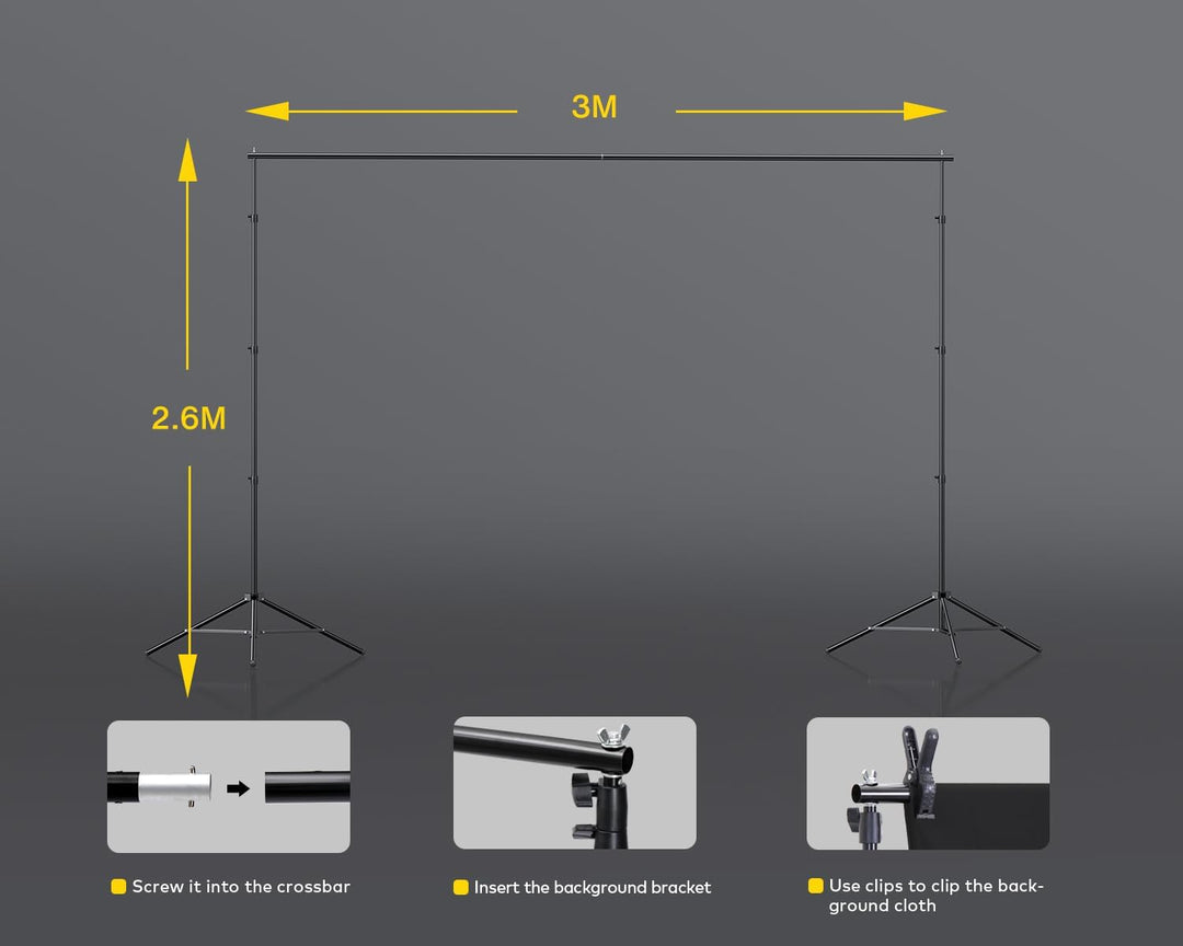 RALENO Fotostudio Set, 2,6M x 3M Hintergrund Stützsystem Greensreen Set, Softbox Studio Beleuchtungs