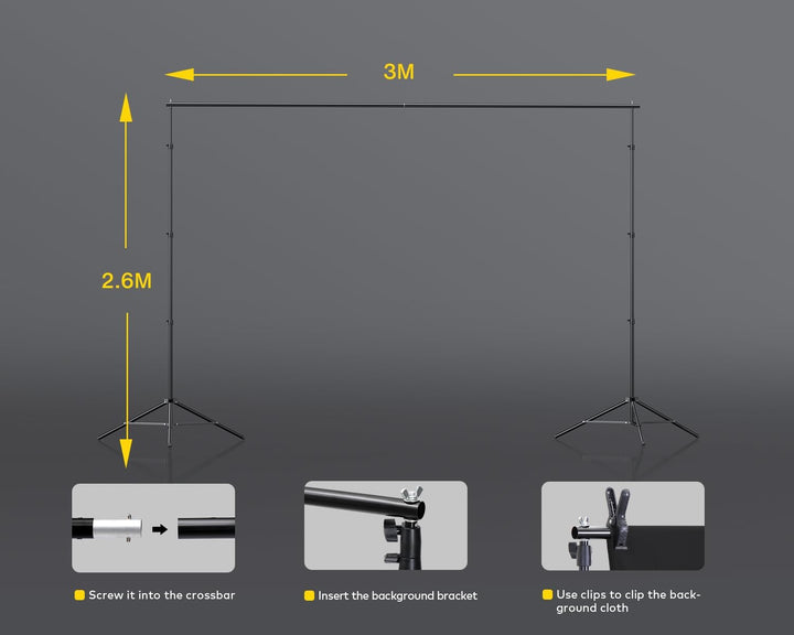 RALENO Fotostudio Set, 2,6M x 3M Hintergrund Stützsystem Greensreen Set, Softbox Studio Beleuchtungs