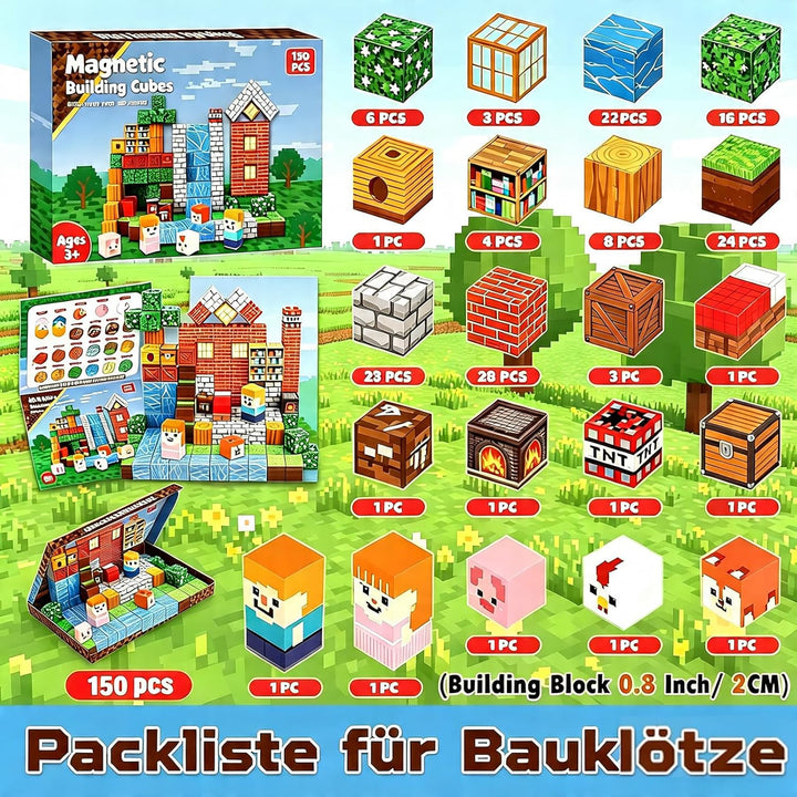 Magnetische Bausteine Blöcke 150 Stück,Magnetbausteine Magnetspielzeug Magneten Kinder Magnetische B