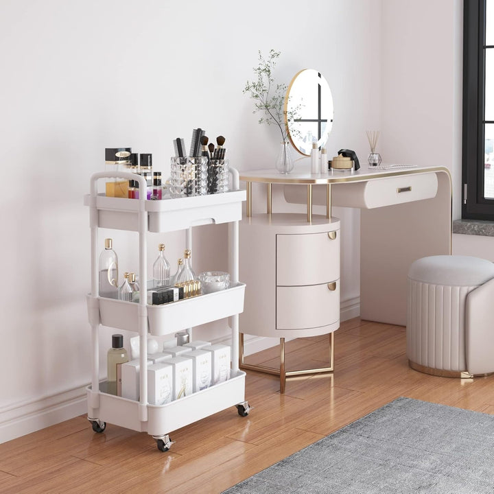 Wuciray 3 Schicht Regal mit Rollen Beistellwagen mit Rollen Rollregal Weiss Putzwagen Friseurwagen S