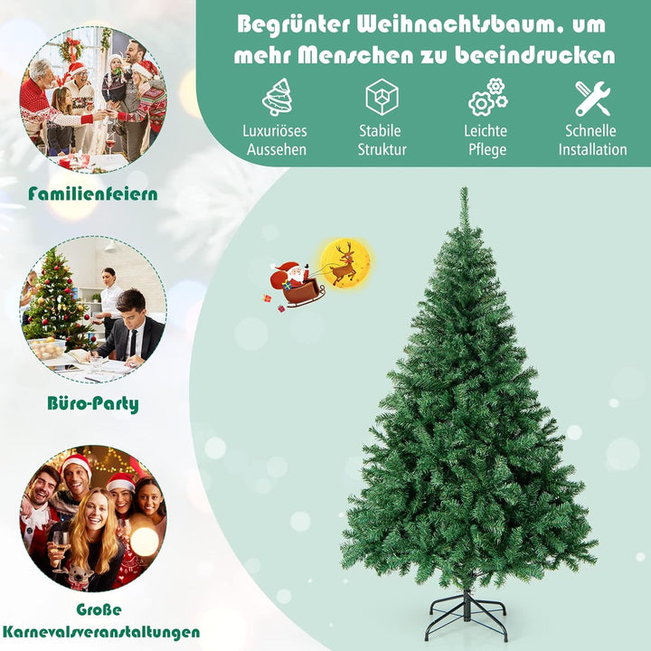 COSTWAY 180cm Künstlicher Weihnachtsbaum, Tannenbaum mit Klappsystem, Christbaum 1000 Spitzen PVC Na