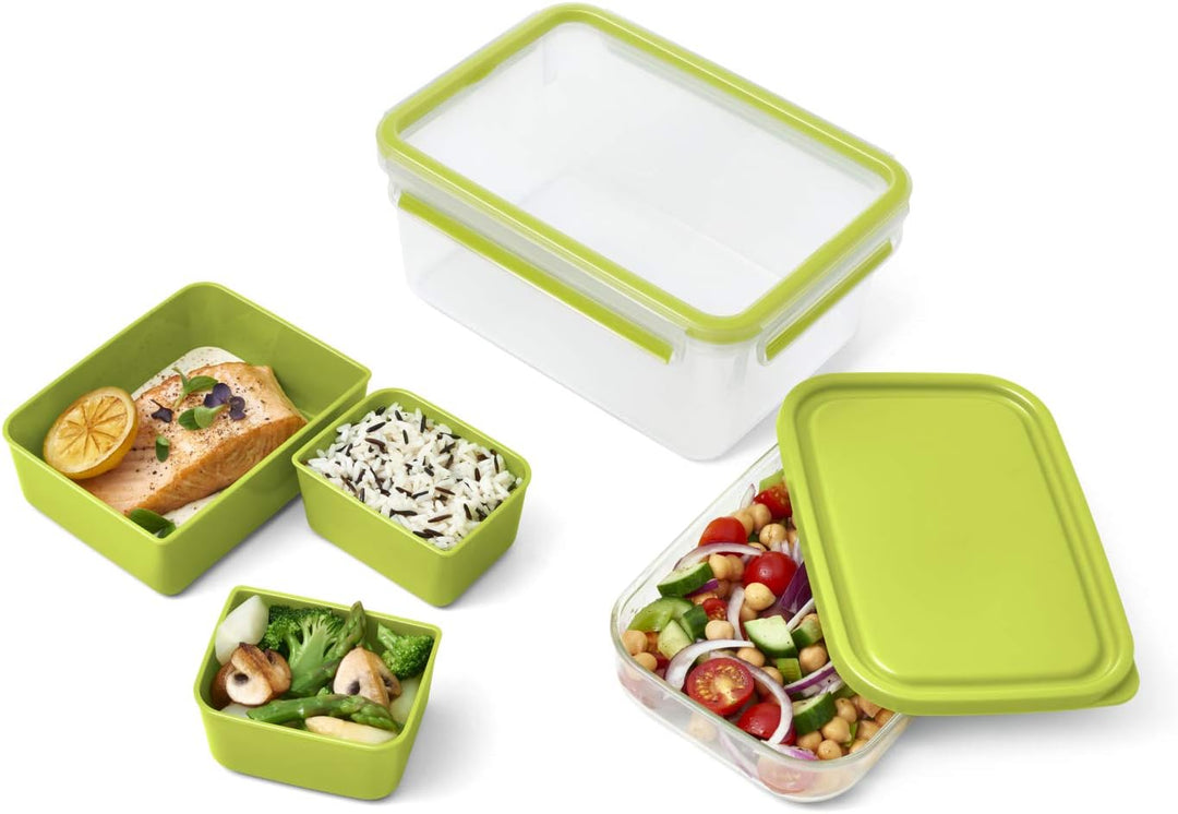 EMSA Clip & Go Lunchbox, 2,2 L, Brotdose mit 3 Einsätzen, 100 Prozent dicht, mit Frischedichtung, Tr