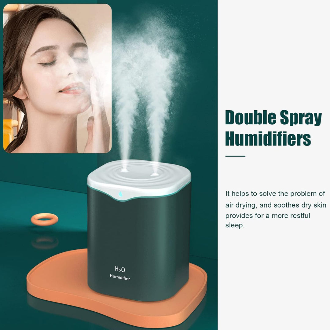 Irishom 2L Double Spray Humidifiers with LED light Cool Mist Auto Shut-Off Humidifier Portable Desk