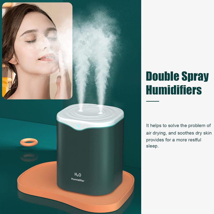 ACAGALA 2L Doppelspray-Luftbefeuchter mit LED-Licht Cool Mist Auto Shut-Off Luftbefeuchter Tragbare