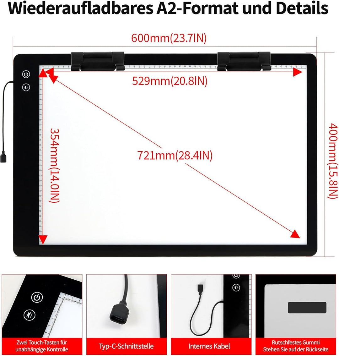 elice Wiederaufladbare A2 leuchttisch mit 5200mAh Batteriebetriebener,3-Farben-Lichtmodi,ultradünne